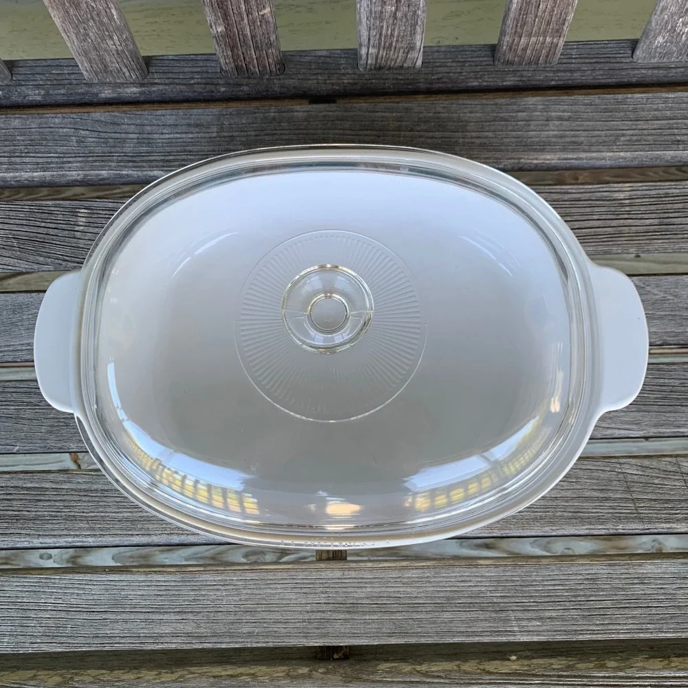 CorningWare French White Oval Casserole Dish F-14-B 4L Roaster Pyrex Lid F-14-C